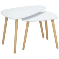 Set 2 Tavolini da Salotto Impilabili Stile Nordico con Gambe in Legno, Bianco