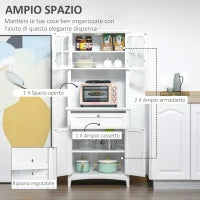 Mobile Dispensa Alto con 2 Armadietti, Ripiani Regolabili e Piano d'Appoggio, in MDF, 68.6x40x164 cm, Bianco