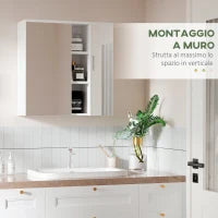 kleankin Armadietto Specchiera Bagno 2 Ante con Ripiani Aperti e Mensole Regolabili, 60x20x61cm, Bianco