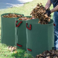 Set 3 Sacchi per Rifiuti da Giardino da 300 L con Manici, Richiudibili e Riutilizzabili, Ø67x84 cm, Verde