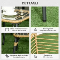 Set da Giardino 4 Pezzi in Rattan PE e Acciaio con 2 Sedie, Divano 2 Posti e Tavolino, Marrone Nero e Grigio