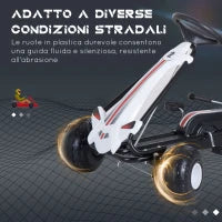 Go Kart a Pedali per Bambini 3-6 Anni con Sedile Regolabile, in Plastica e Ferro, 101.5x65.5x59.5 cm, Bianco e Nero
