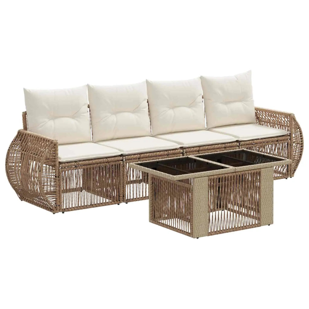 Set Divano da Giardino 5 pz Beige e Bianco Crema polyrattan 3436896