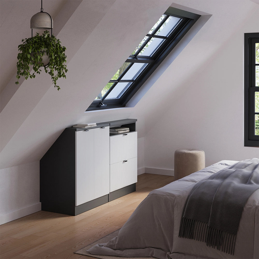 Set di mobili sottotetto Rion Ondulazione bianca/Antracite 120 cm Set di 2 Vicco