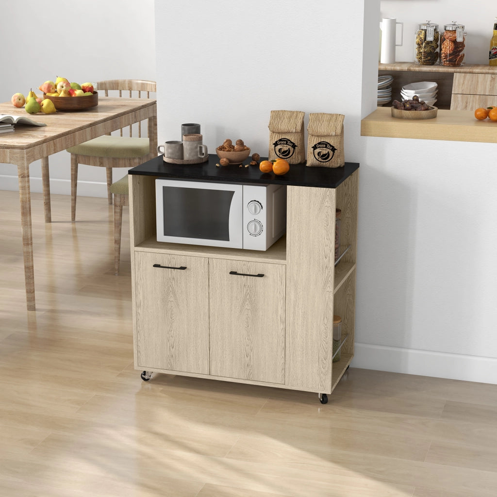 EasyComfort Carrello da Cucina in Truciolato con Ripiano Aperto, Armadietto a 2 Ante e Scaffale Laterale, 75x40x80.5 cm