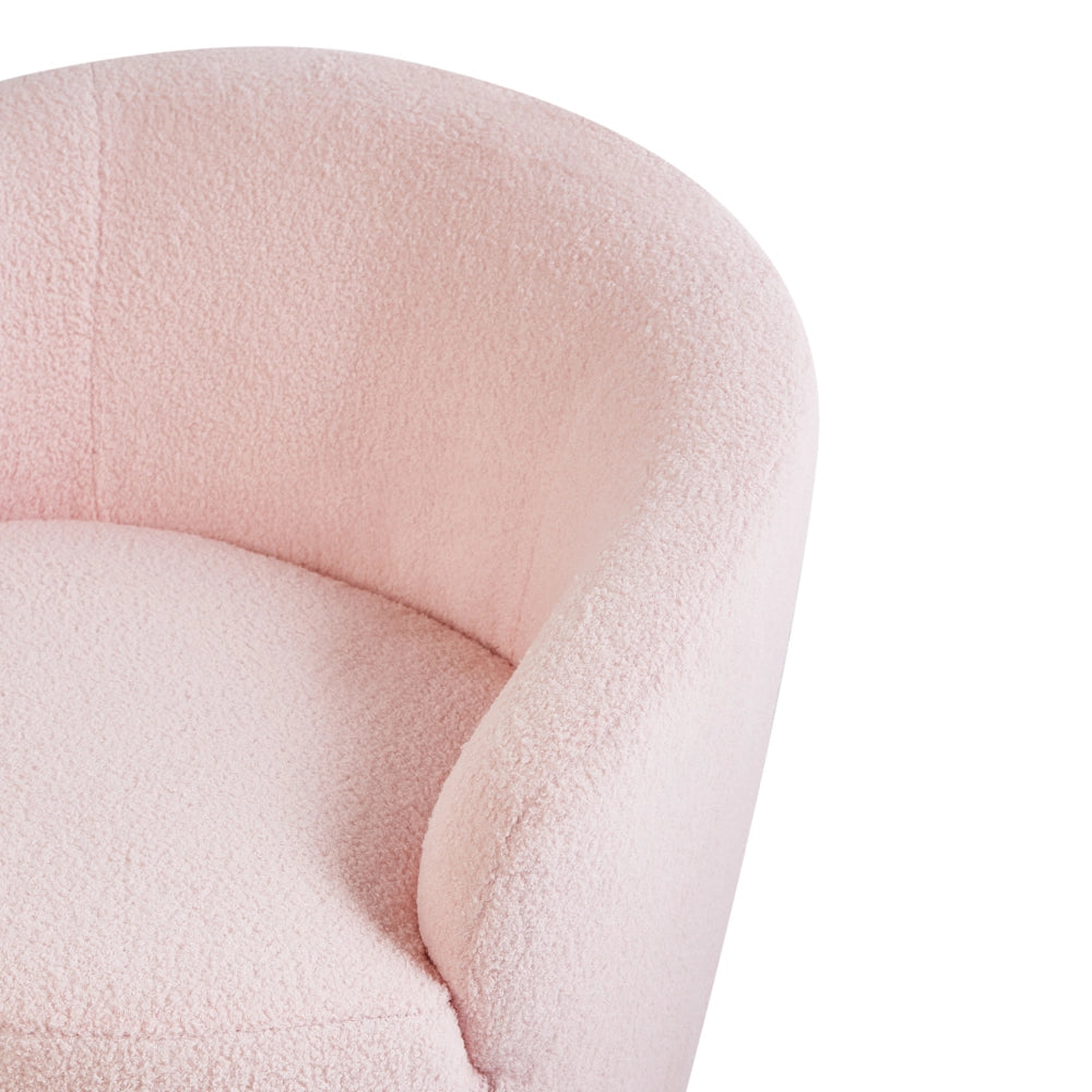 Poltrona Rosa Pastello Boucle Tessuto Morbido Nubby Base Nera Girevole 360° Stile Retro Glam Art Decor