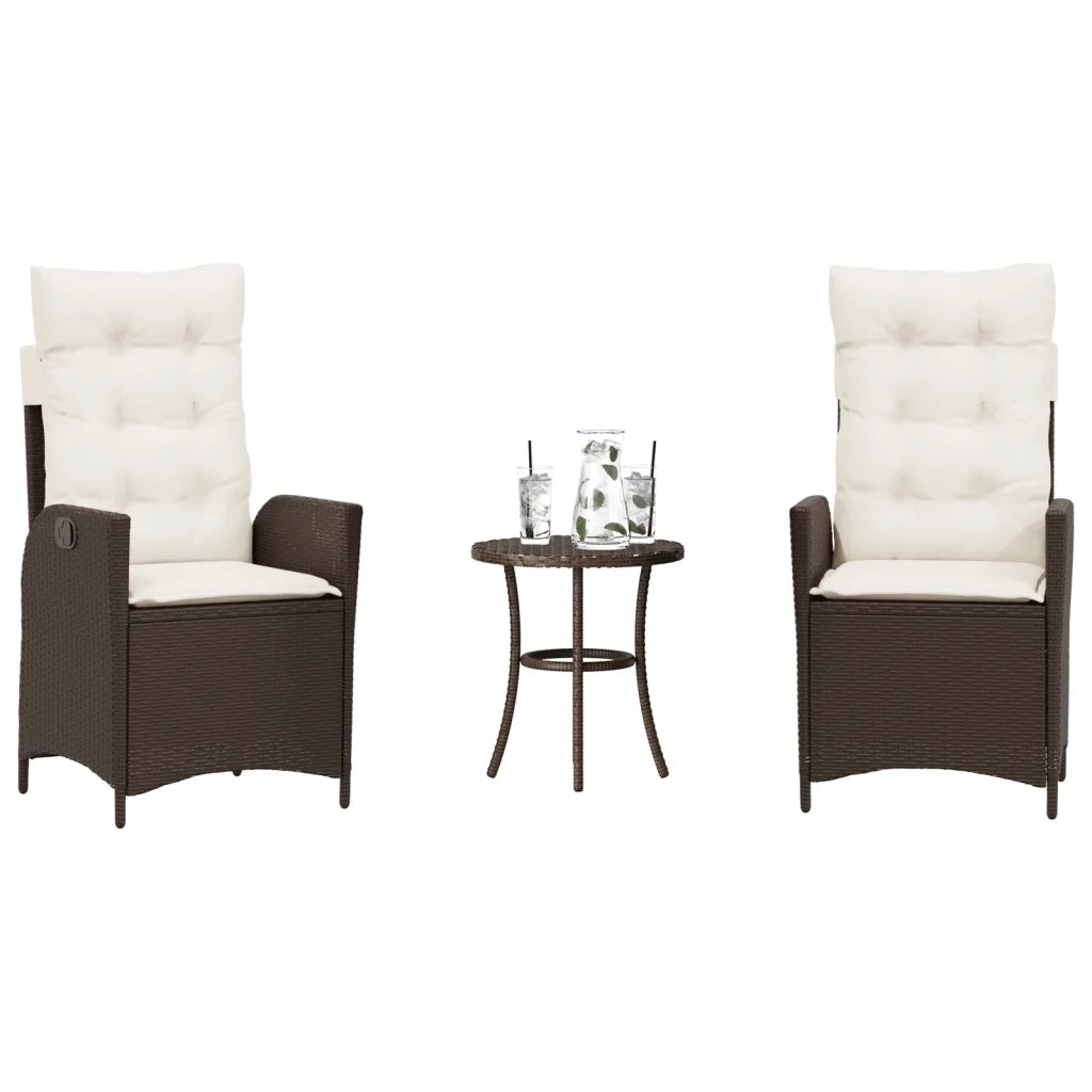 Set Bistrò 3 pz con Cuscini Marrone in Polyrattan