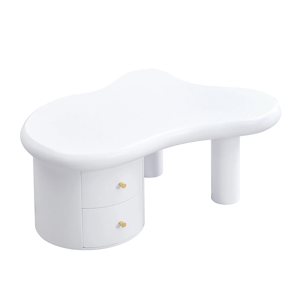 Tavolino-Xylo-Bianco forma irregolare 2 cassetti