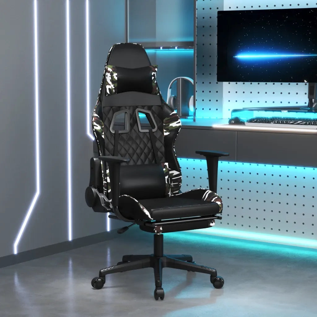 Sedia da Gaming con Poggiapiedi Nero e Mimetico in Similpelle cod mxl 73320