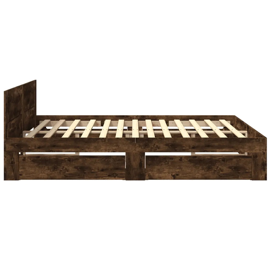 Giroletto con Testiera-Struttura Letto con testiera Rovere Fumo 180x200 cm Legno Multistrato