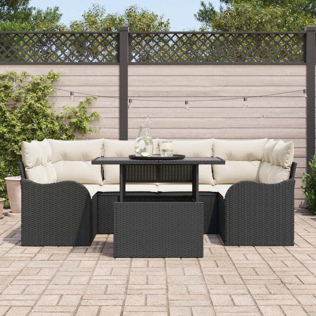 Set divani giardino a 7 pezzi con cuscini Rattan nero polietilene
