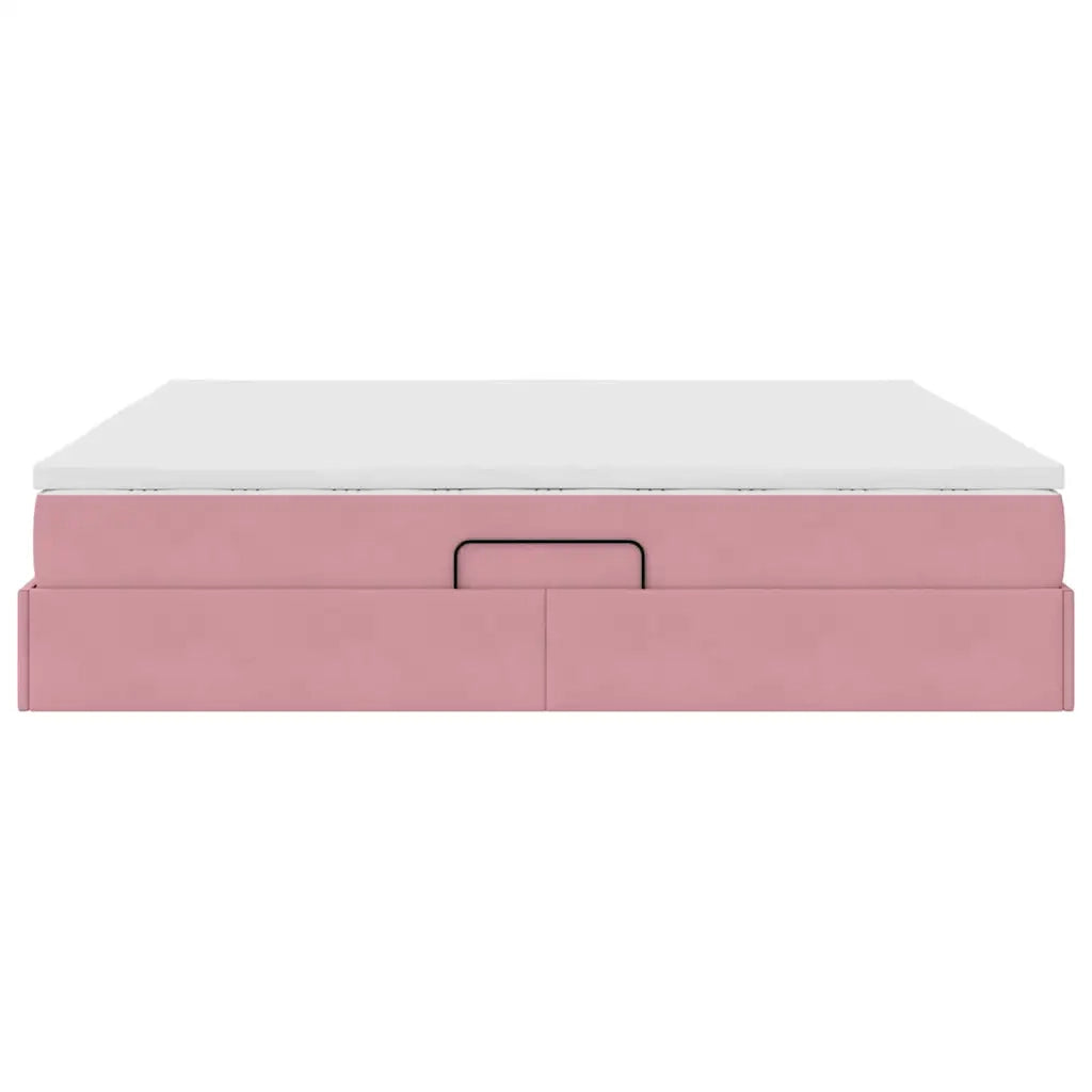 Letto con contenitore e materasso Rosa 200 x 200 cm Velluto