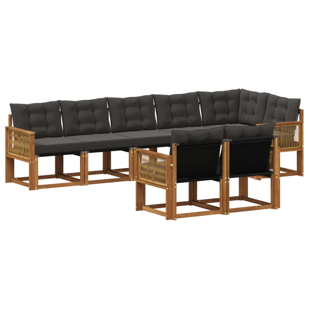 Set di divani da esterno con cuscino 8 pcs Naturale e Nero 3382036