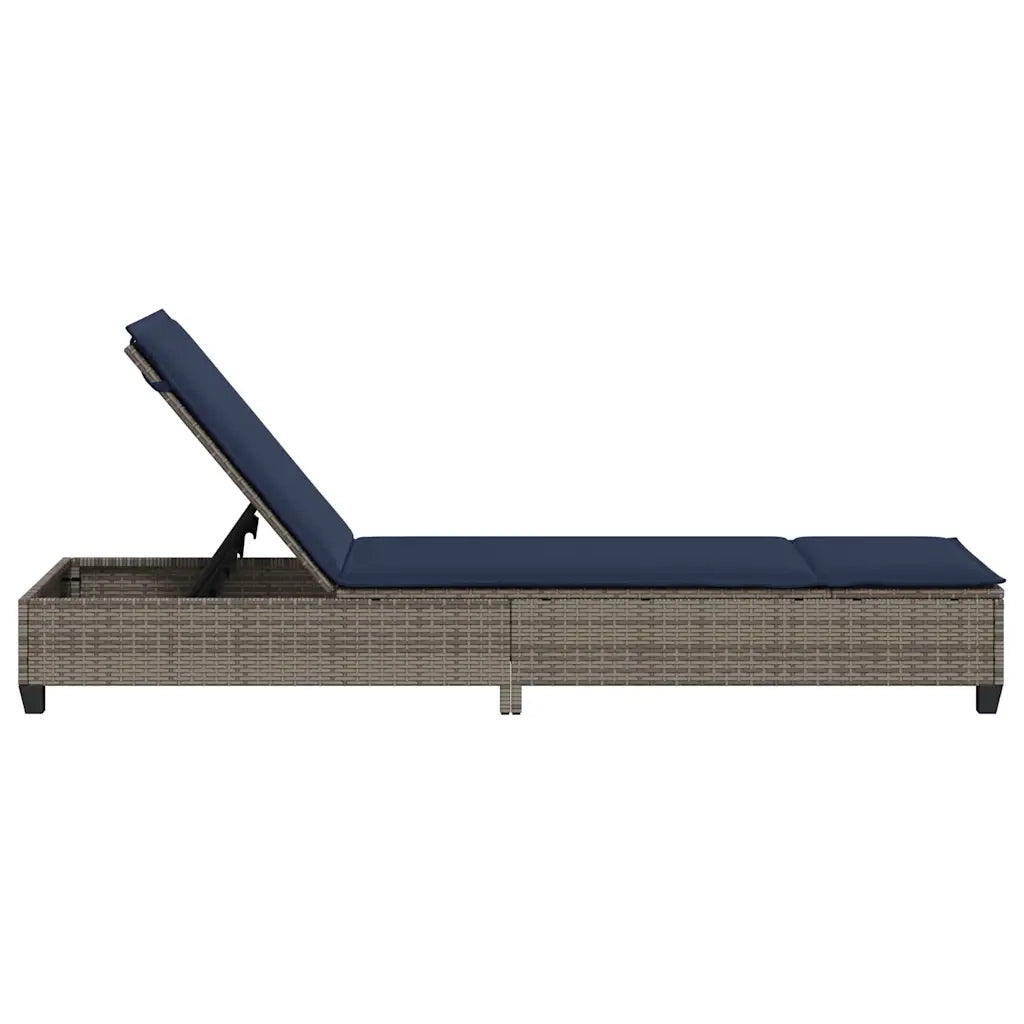vidaXL Lettino Prendisole con Cuscini Grigio 55x200x25,5cm Polyrattan
