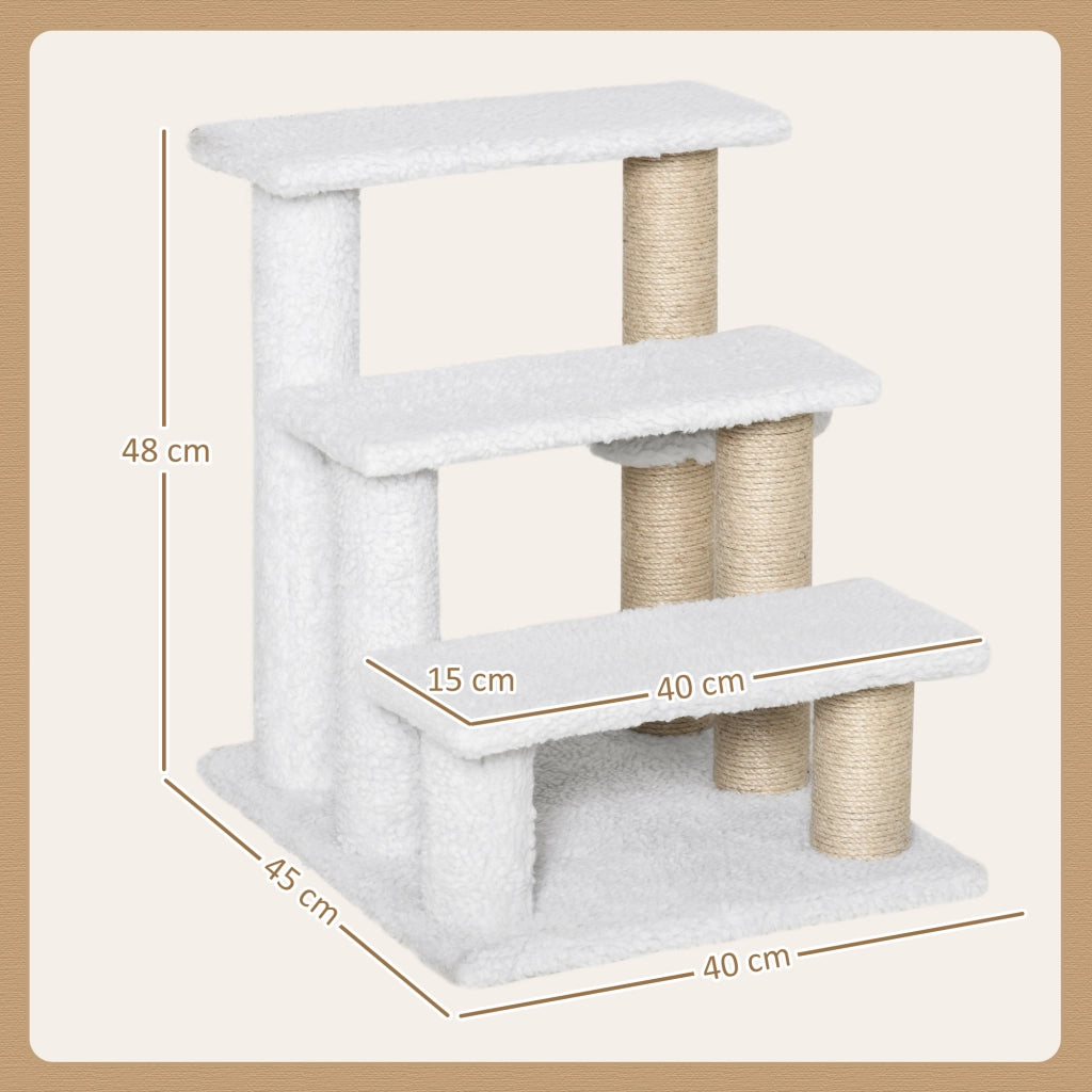 Scaletta per gatti 3 gradini con palo tiragraffi e palla ¨C zephmum ¨C 45x40x48 cm bianco