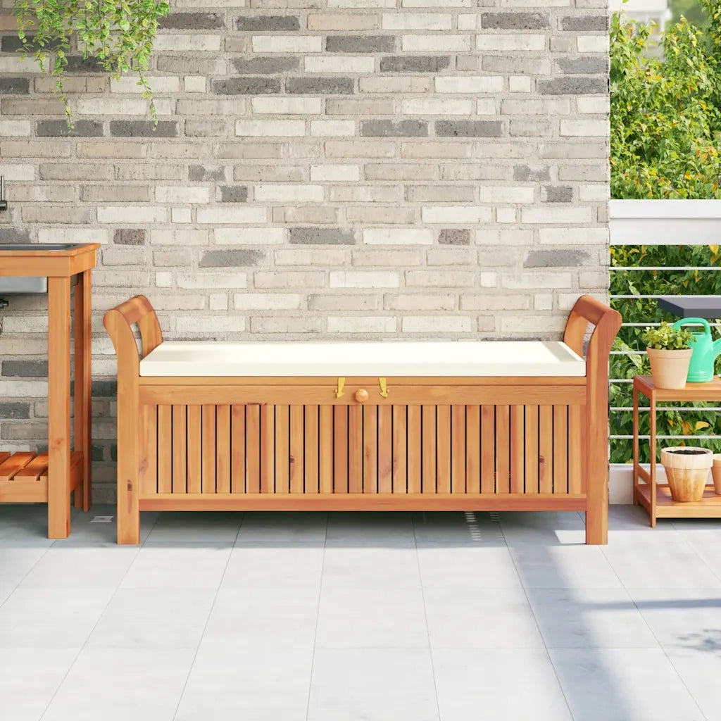 Panca Portaoggetti Giardino Cuscino 126cm Legno Massello Acacia cod mxl 43510