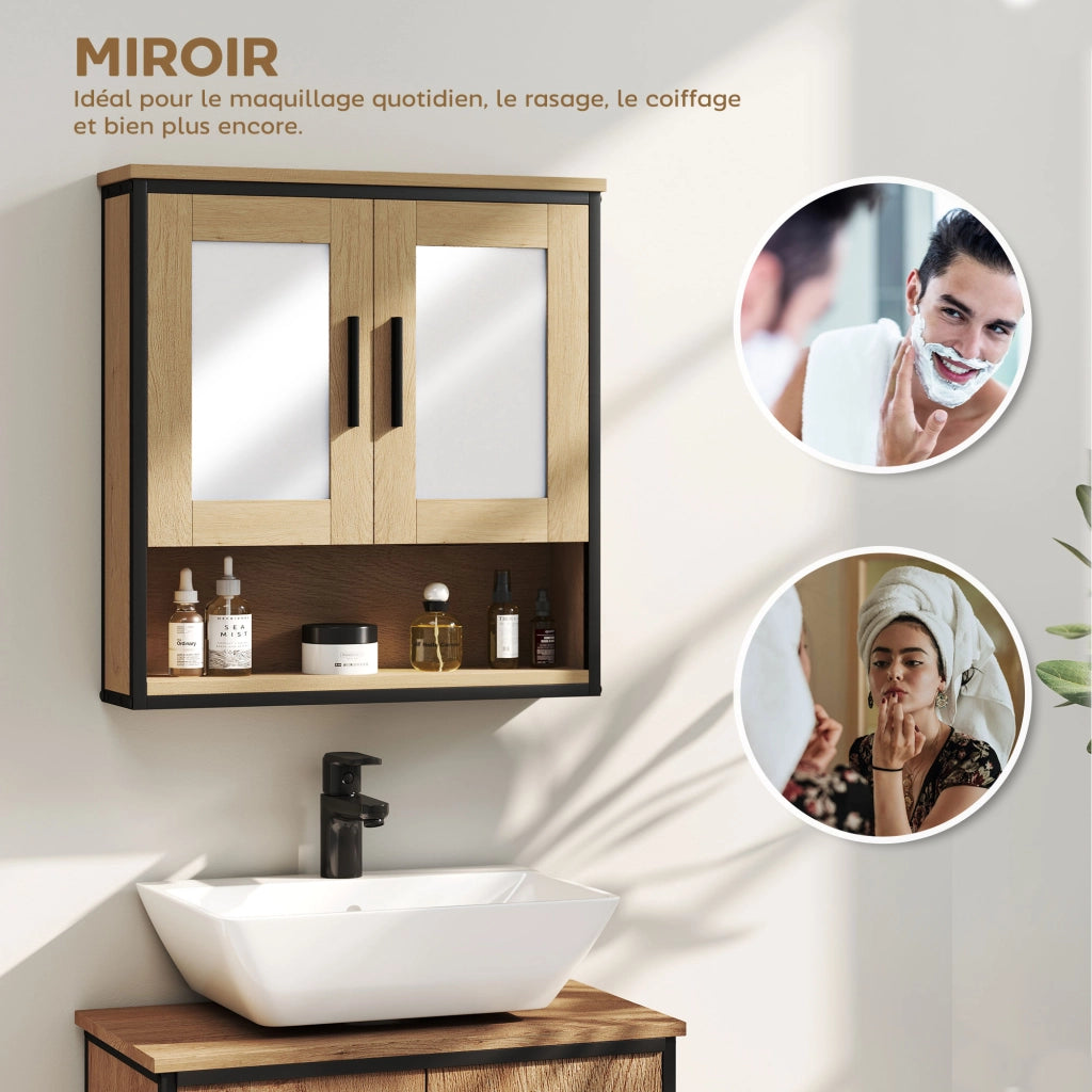 Armadio bagno specchio ripiano regolabile ¨C zephmum ¨C rovere