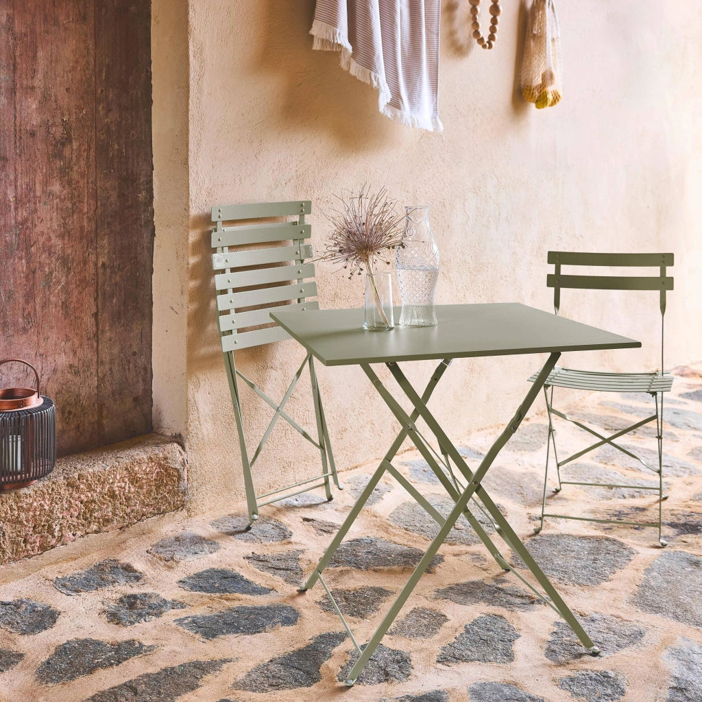 Set tavolo da giardino pieghevole in acciaio con 2 sedie, 70cm, verde