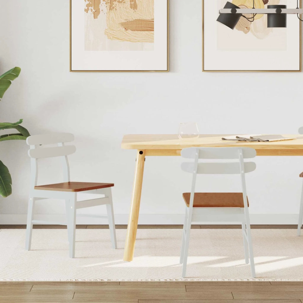 Sedia da pranzo 2 pcs Bianco e Naturale Legno di gomma solido 42020515