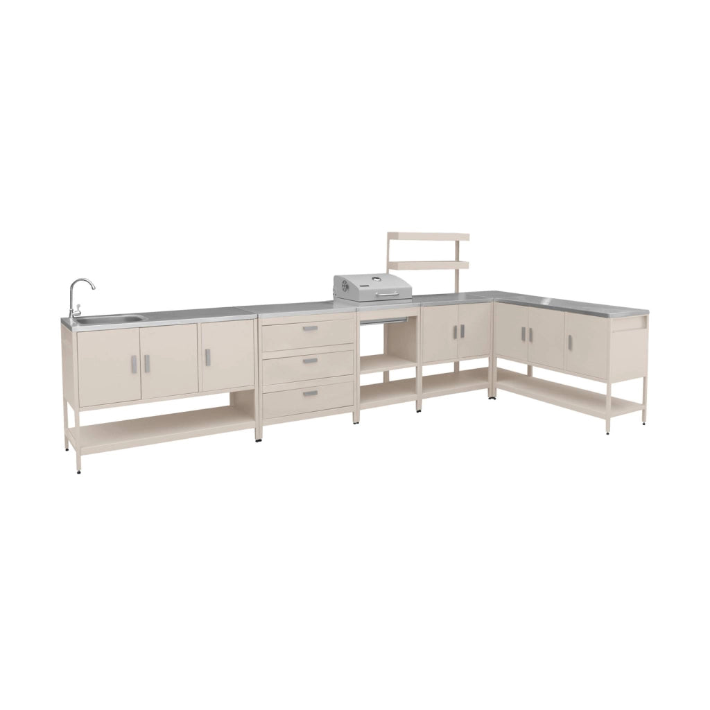 Cucina esterna acciaio inossidabile con barbecue a carbone, 6 moduli,