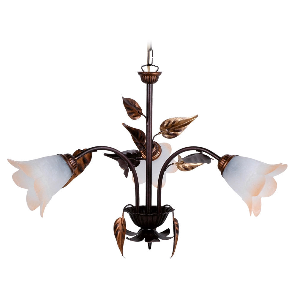 Lampadario 3xE14 Montatura Marrone Ramato Vetro Bianco Sfumato Ambra E-Energy Giulia