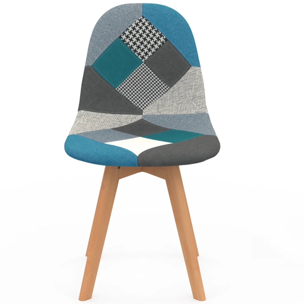 IDMarket - Set di 2 sedie da pranzo scandinavo con motivo patchwork blu SARA