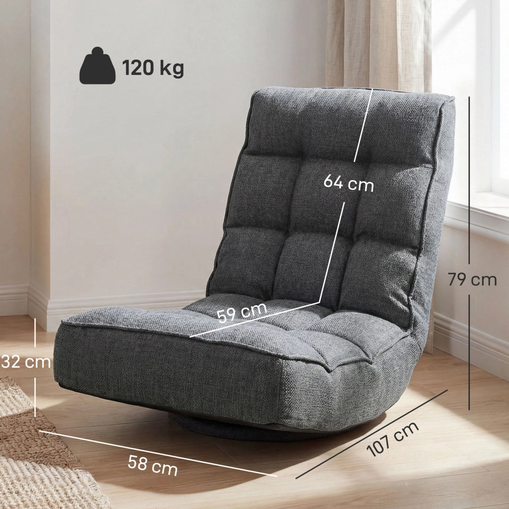Sedia da Pavimento Girevole 360¡ã con Schienale Regolabile 5 Posizioni ¨C Xylo ¨C Grigio 58x107x79 cm