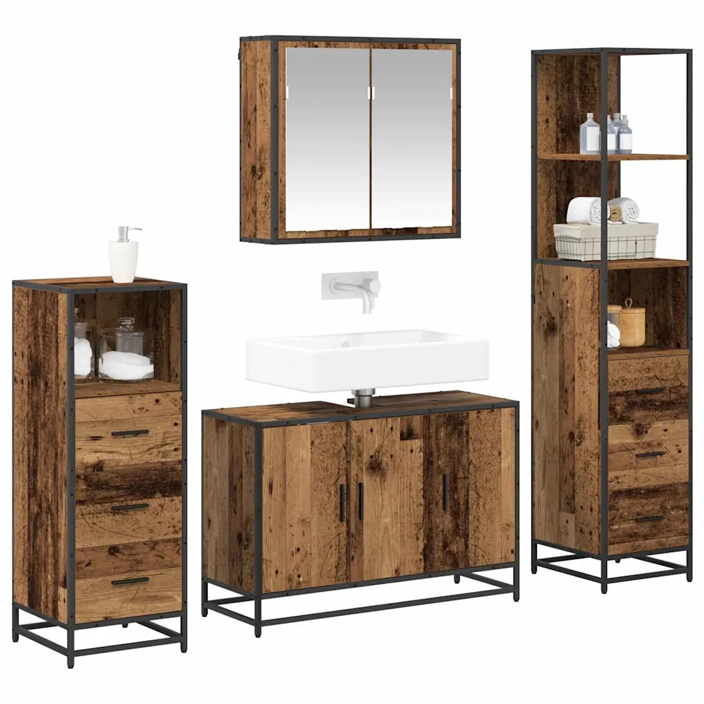Set di mobili per il bagno con cassetto 4 pcs Legno vecchio 3402482
