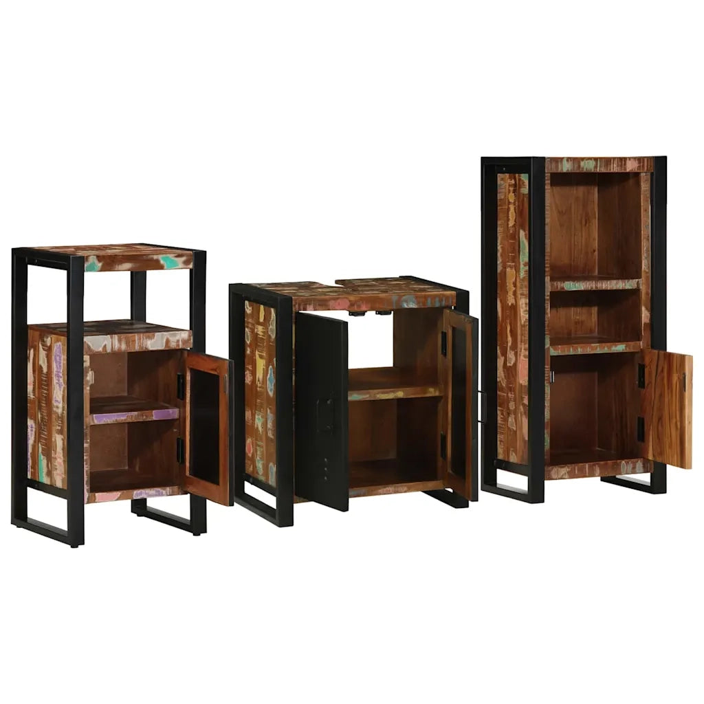 Set di mobili per il bagno 3 pcs Legno Recuperato Massello