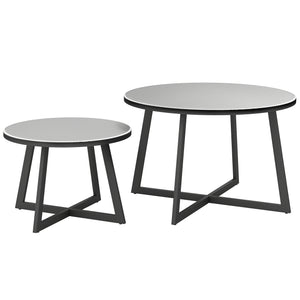 Set 2 Tavolini per Esterni Ø70x45 cm e Ø50x35 cm con Piano in Vetro Grigio