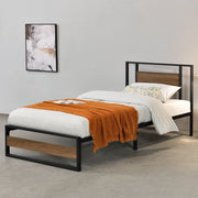 Struttura Letto Singolo Villach in Acciaio 90 x 200 cm - Nero/Effetto Noce [en.casa]
