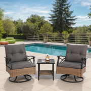 Set 3 Pezzi da Giardino con 2 Sedie a Dondolo Girevoli e Tavolino ¨C MINIMAL ¨C Polyrattan Marrone