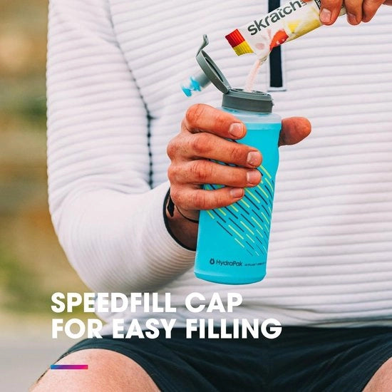 Bicchierino Flexibile da 350 ml (Malibu Blue) - Bicchierino da Corsa con Cinturino Regolabile e Copertura Antisplatter da 500 ml