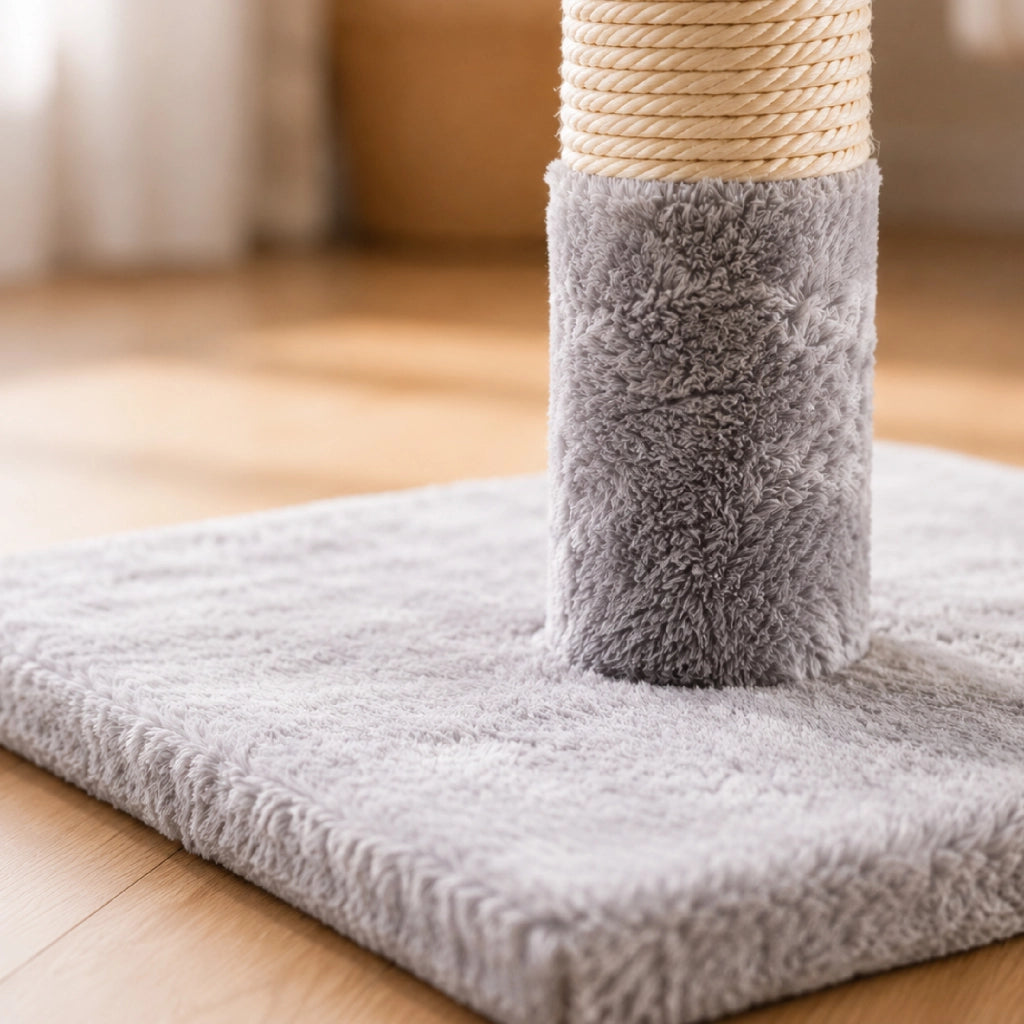 Tiragraffi per Gatti con Palline Gioco Penzolanti, Colonna in Sisal Naturale, Base Rivestita in Peluche, 40x32x32 cm Grigio