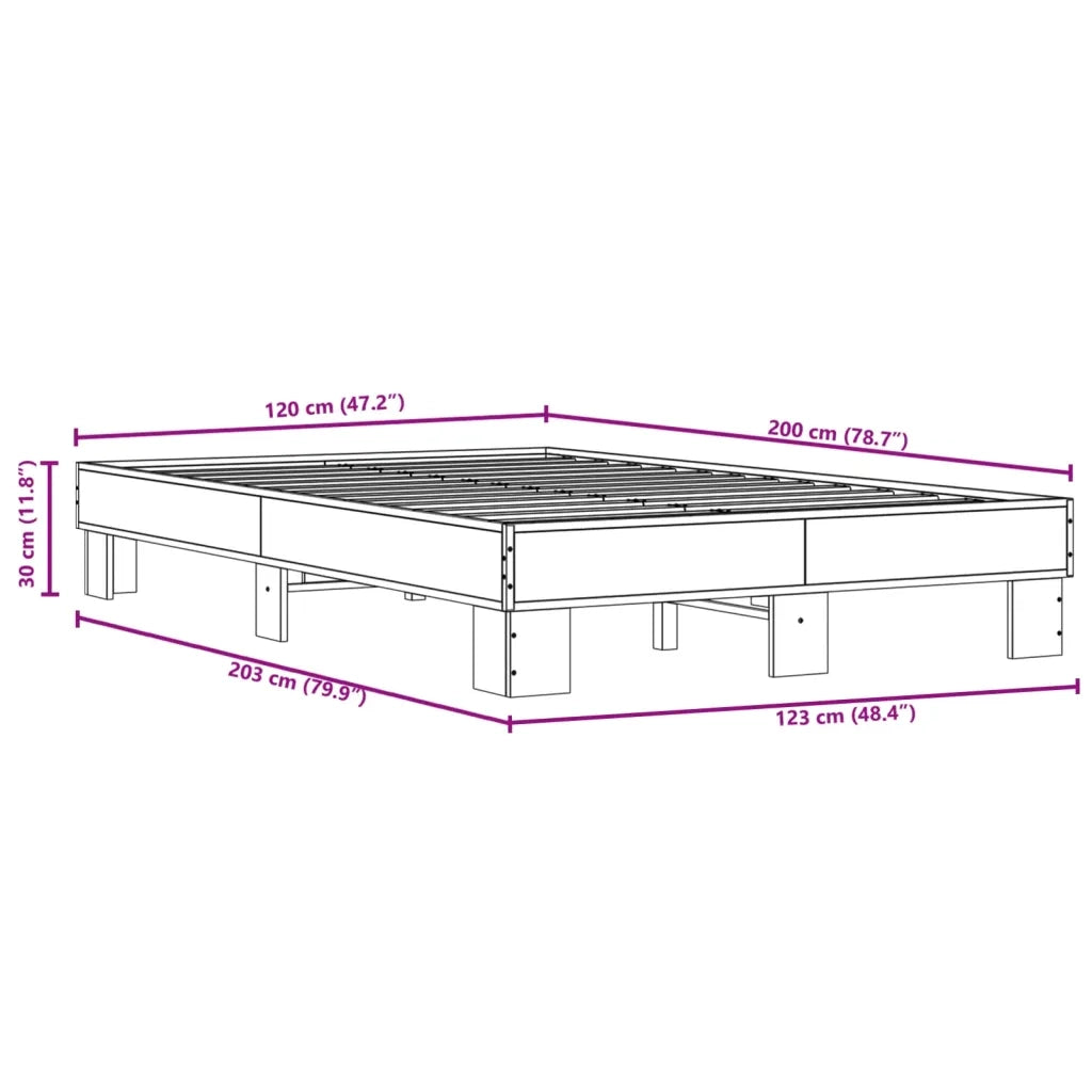 Letto matrimoniale | Letto per adulti | Giroletto Rovere Fumo 120x200 cm in Legno Multistrato Metallo