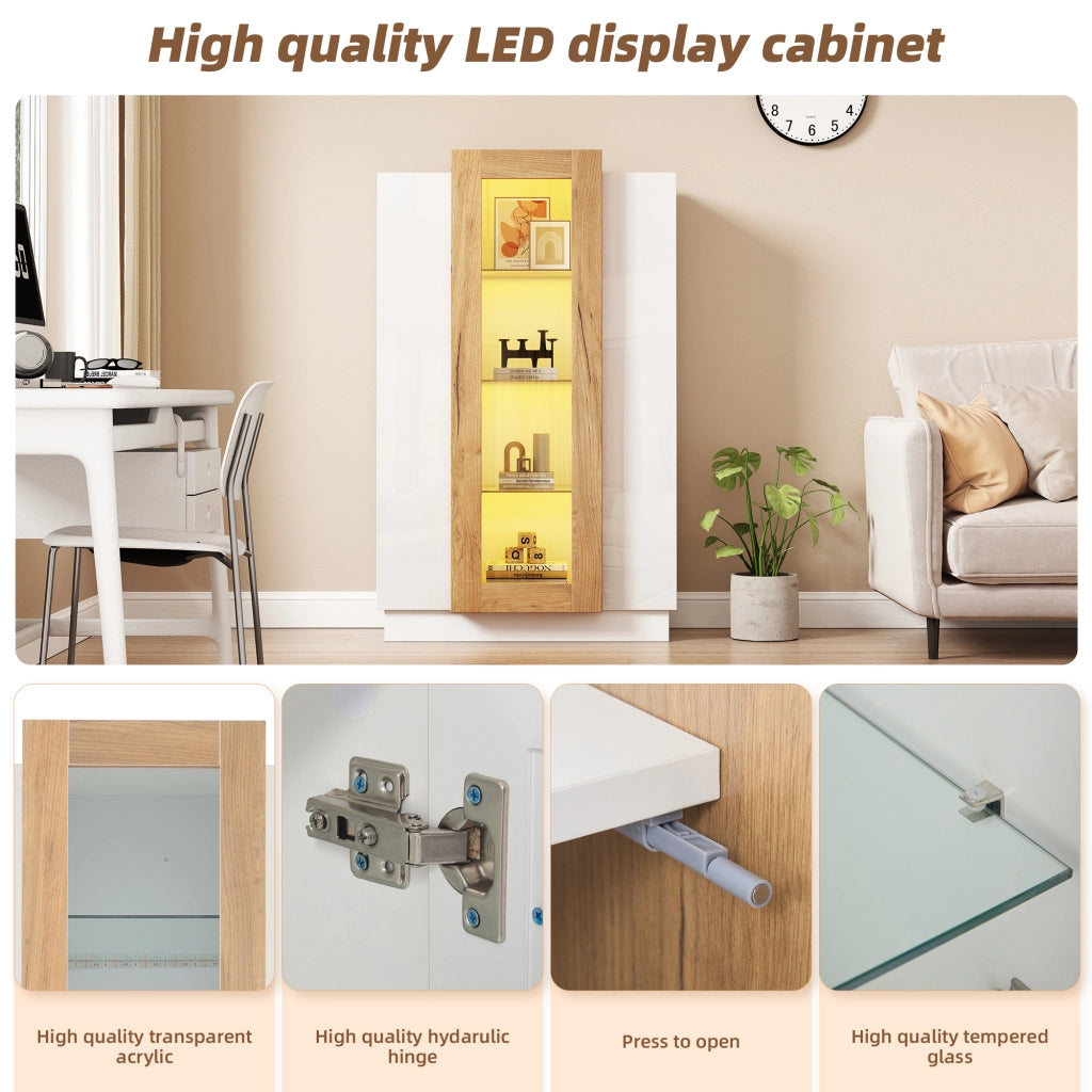 Vetrina con 3 ante e LED in pannello truciolare e acrilico bianco effetto legno 74 × 40 × 120 cm