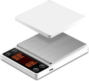 Scala da caffè digitale con timer, precisione 3 kg/0,1 g, scala per caffè, portatile, ricaricabile, automatico sbucciamento, flusso d'acqua intelligente, bianco