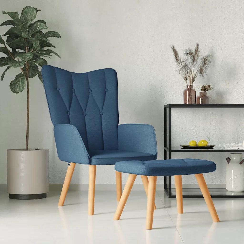 Divano Sedia-Poltrona Relax con Poggiapiedi Blu in Tessuto 750828