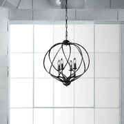 Lampadario deco sospensione ferro Nero decorazione Argento quattro luci 43x h50 cm