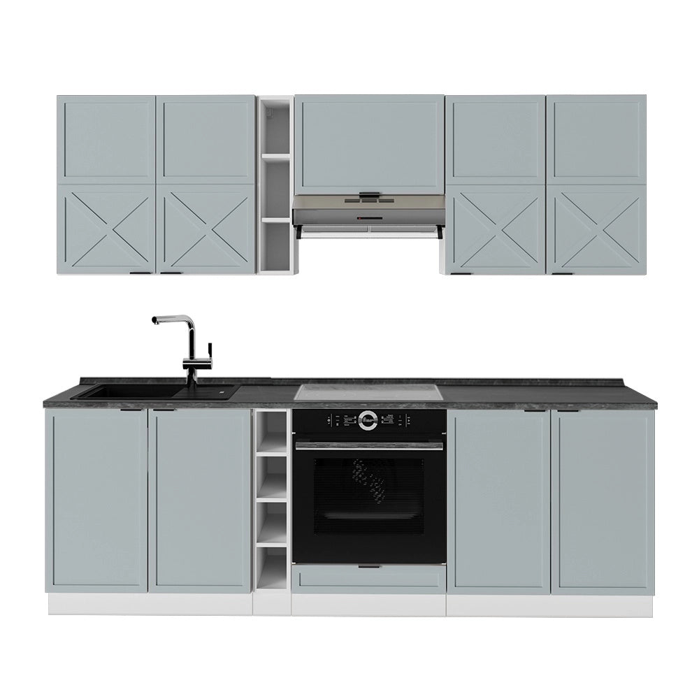 Cucina componibile Fame-Line Blu-grigio chiaro/Bianco 235 cm, PL Antracite Vicco
