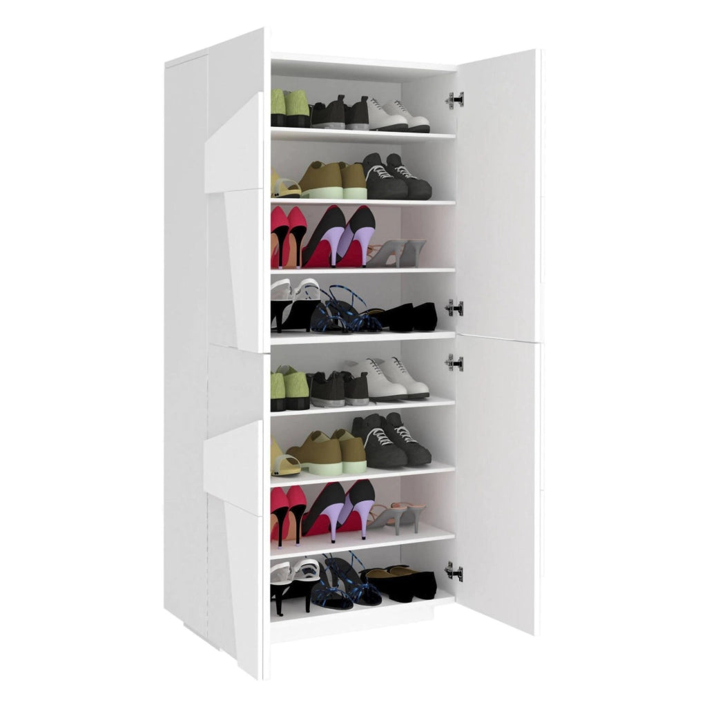 Mobile Portascarpe Archibal, Scarpiera 32 Paia Made in Italy, 81x38x167.6h cm Bianco Lucido