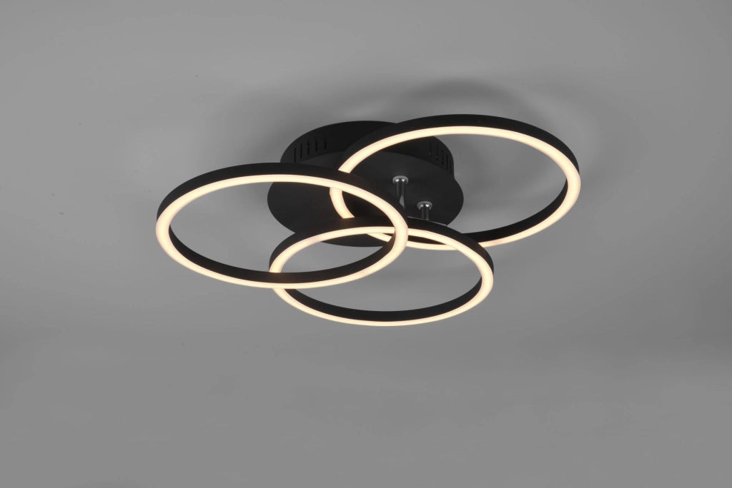 CIRCLE PLAFONIERA LED  27W 3200lm, 2700 - 6000K NERA 3 CERCHI ORIENTABILI CON TELECOMANDO MULTIFUNZIONE L. 43,5CM DIMMERABILE