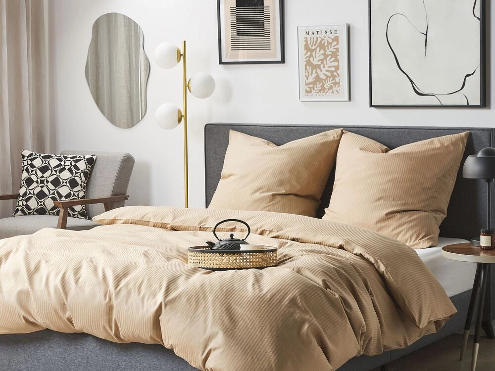 Set di biancheria da letto 155 x 200 cm in cotone a tinta unita beige