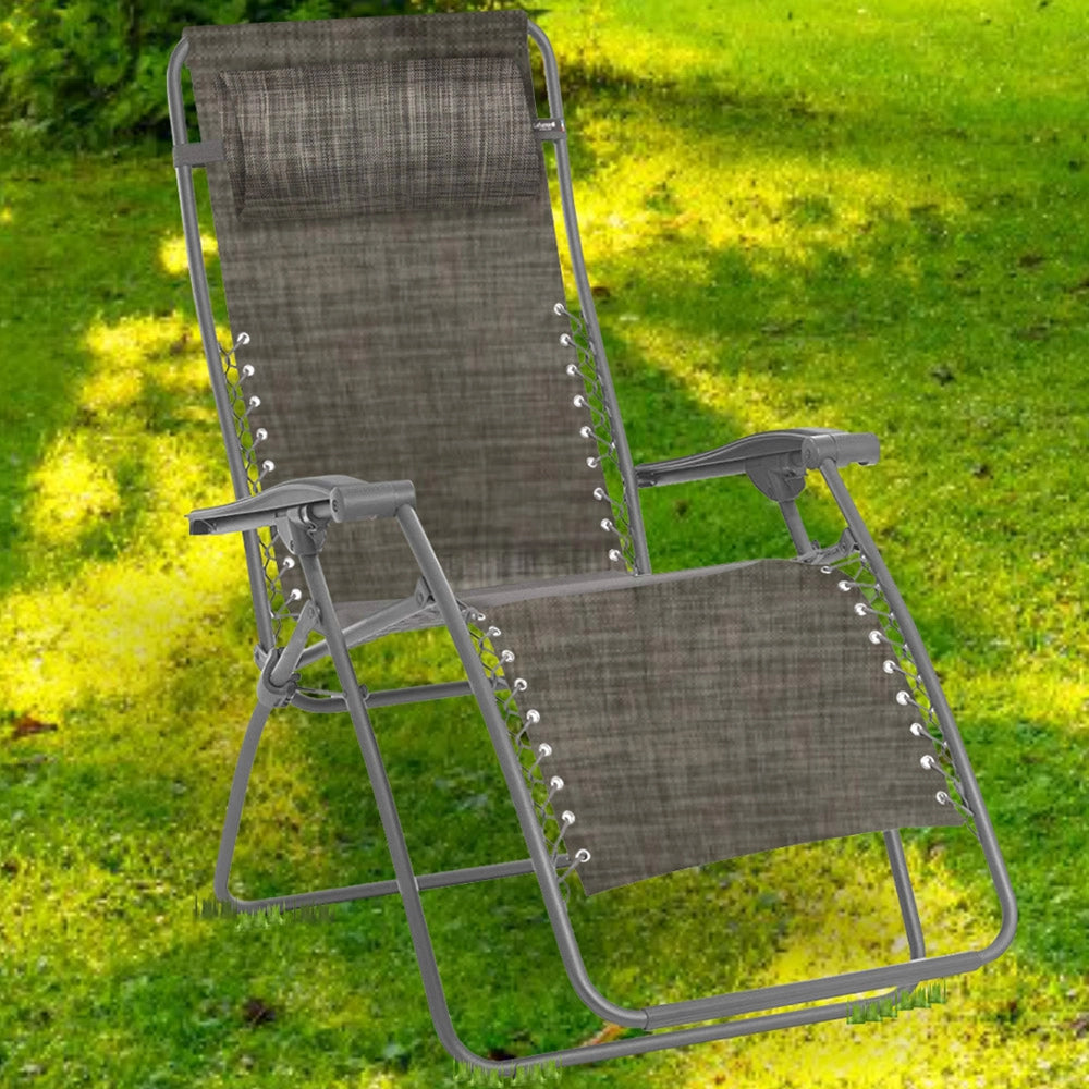 Sedia Giardino Poltrona Relax Pieghevole Gravita Zero Metallo Tessuto Grigio