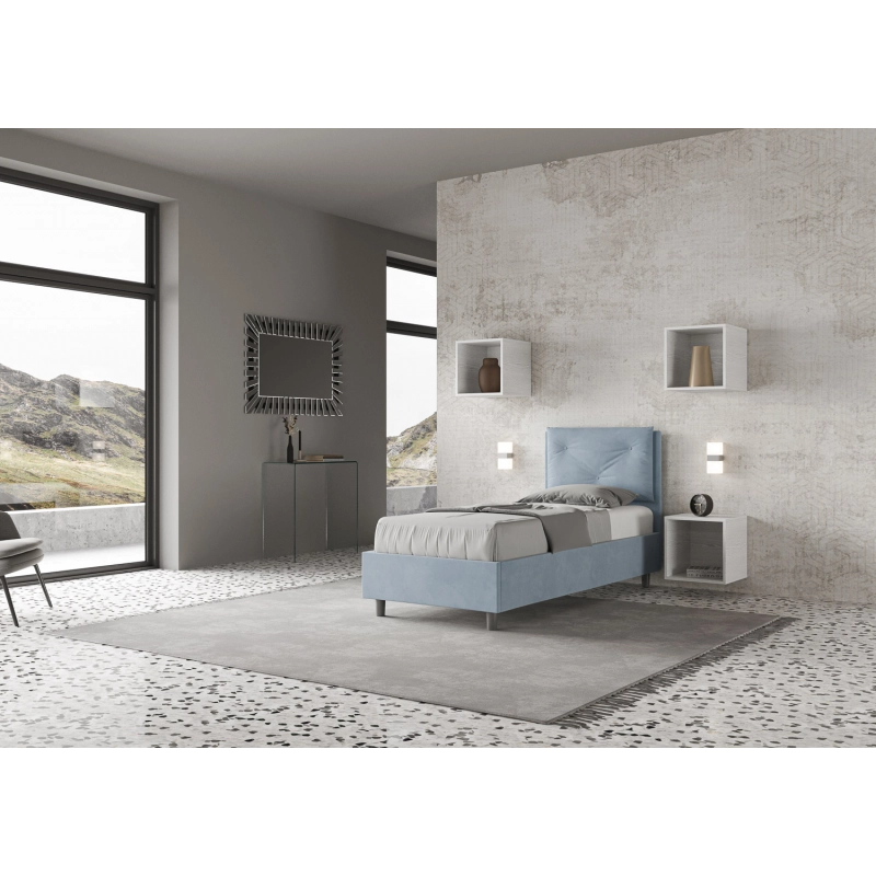 Letto imbottito Singolo 80x190 cm Appia - Contenitore,Microfibra,Azzurro