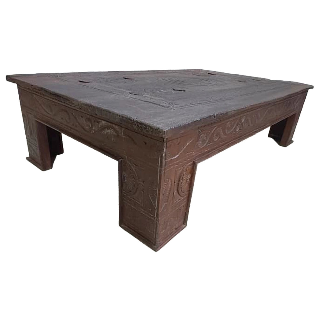 Tavolino in legno artigianale marrone 141x86x37h cm