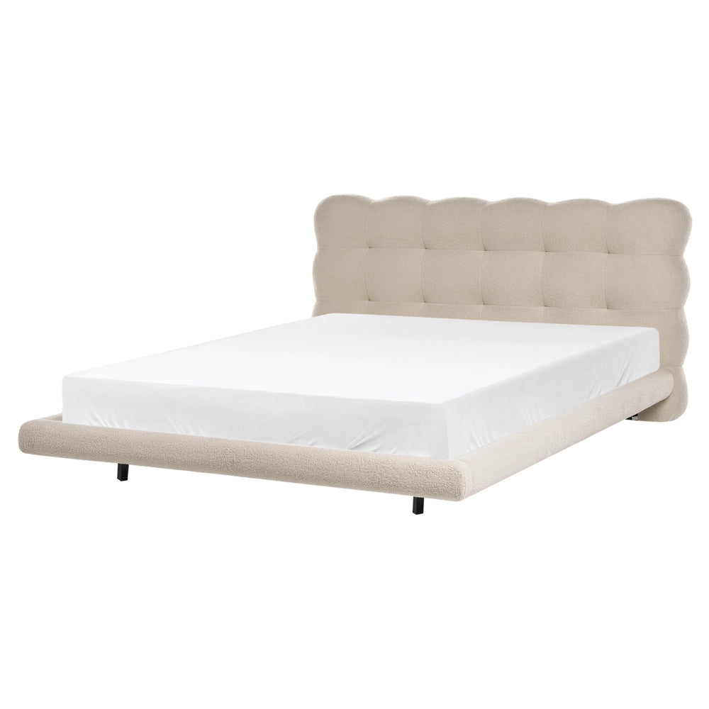 Letto matrimoniale in tessuto boucle con testata trapuntata Beige 160 x 200 cm design moderno