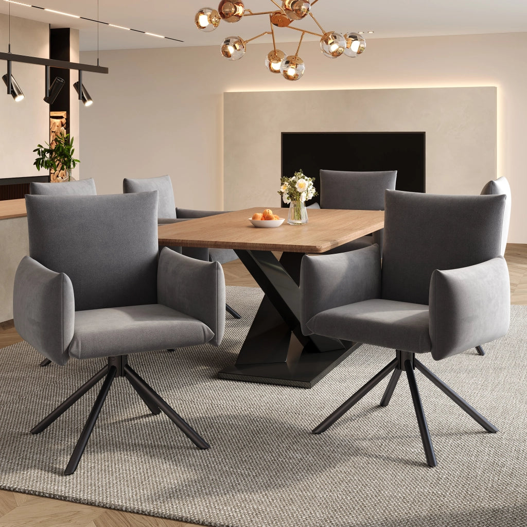 Chaise da sala da pranzo girevoli con braccioli imbottiti e schienale ergonomico set da 4 in velluto grigio