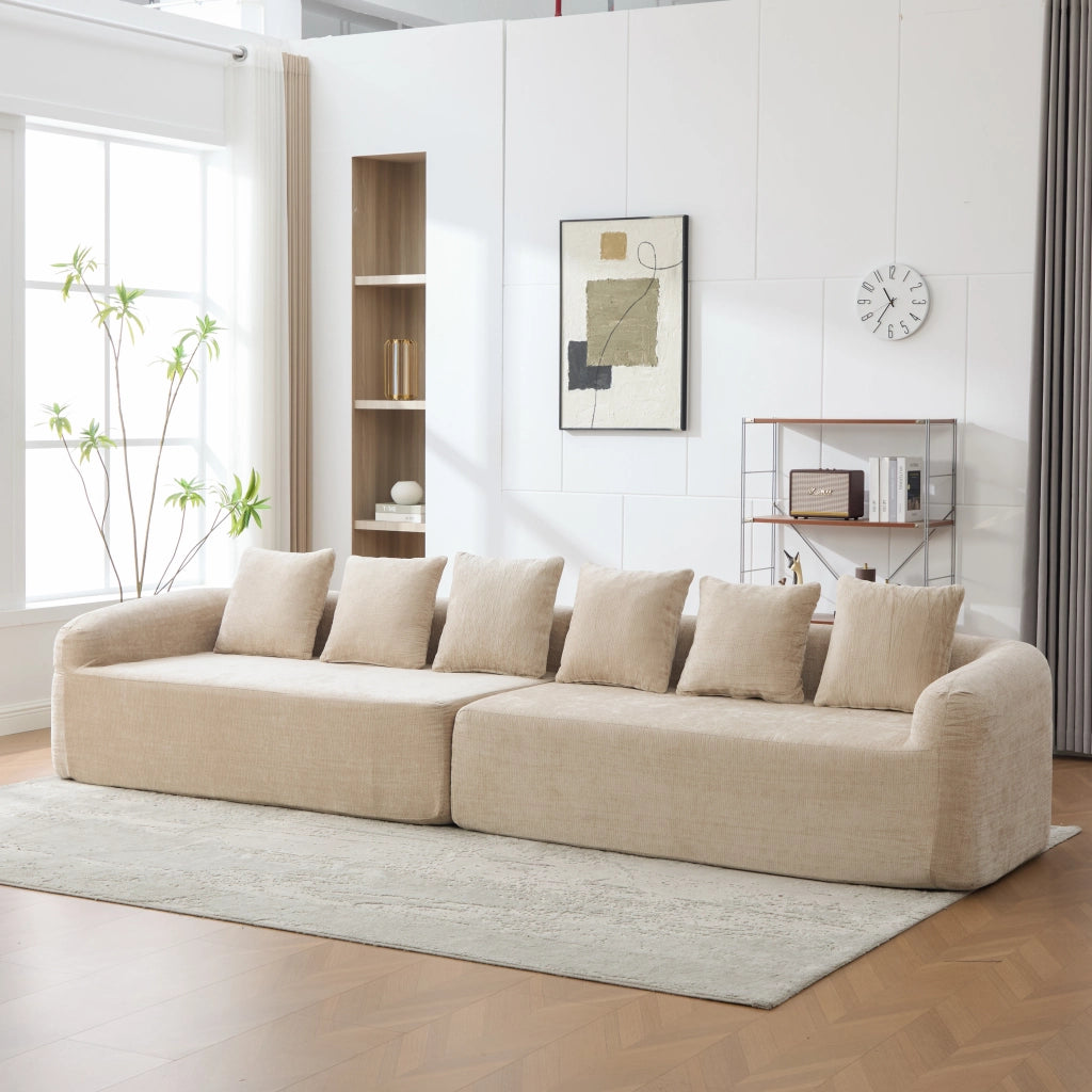 Divano con chaise longue in ciniglia kaki chiaro