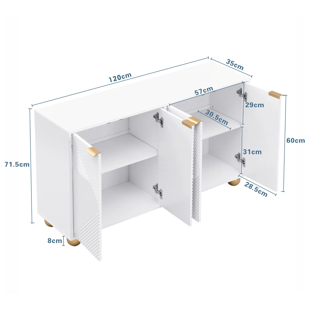 Credenza con quattro ante sagomate - Zephmum - Ripiani regolabili, maniglie metalliche, gambe sferiche